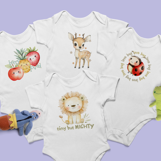 Cute Assorted Boho Woodland Neutral Animals Baby Shower Onesie Iron On Transfers 9 Piece Set