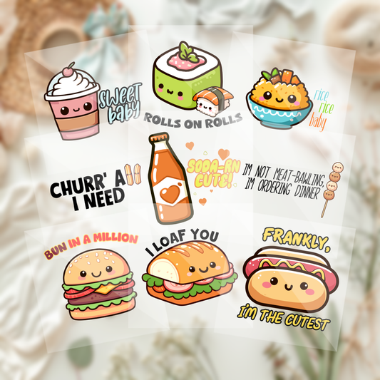 Cute Assorted Kawaii Food Baby Shower Onesie Iron On Transfers 9 Piece Set