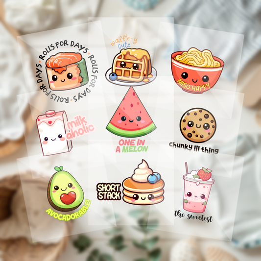 Cute Assorted Colorful Foods Baby Shower Onesie Iron On Transfers 9 Piece Set